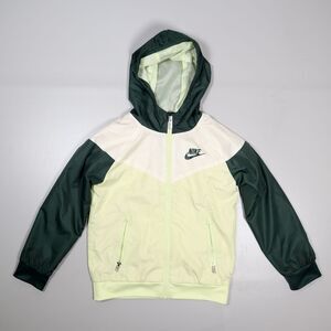 Nike Jacket Youth Size 6 Green Hooded Full Zip Windbreaker Lightweight 5-6 Yrs